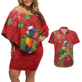 Aussie Rainbow lorikeet Couples Matching Off Shoulder Short Dress and Hawaiian Shirt Aboriginal Inspired Christmas - Aussie Hoodie