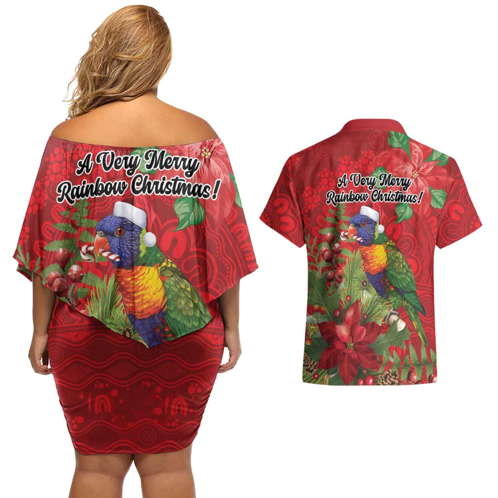 Aussie Rainbow lorikeet Couples Matching Off Shoulder Short Dress and Hawaiian Shirt Aboriginal Inspired Christmas - Aussie Hoodie