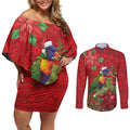 Aussie Rainbow lorikeet Couples Matching Off Shoulder Short Dress and Long Sleeve Button Shirt Aboriginal Inspired Christmas - Aussie Hoodie