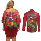 Aussie Rainbow lorikeet Couples Matching Off Shoulder Short Dress and Long Sleeve Button Shirt Aboriginal Inspired Christmas - Aussie Hoodie