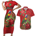 Aussie Rainbow lorikeet Couples Matching Short Sleeve Bodycon Dress and Hawaiian Shirt Aboriginal Inspired Christmas - Aussie Hoodie