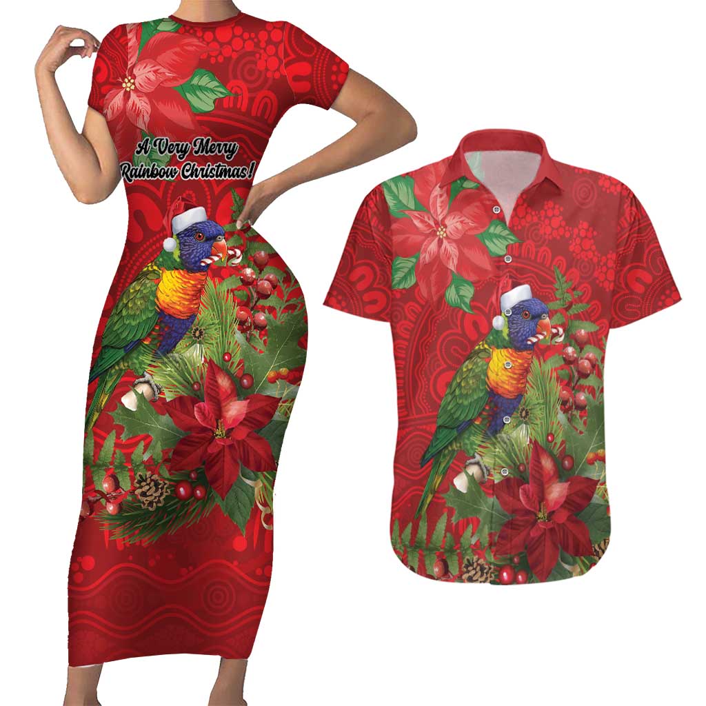 Aussie Rainbow lorikeet Couples Matching Short Sleeve Bodycon Dress and Hawaiian Shirt Aboriginal Inspired Christmas - Aussie Hoodie