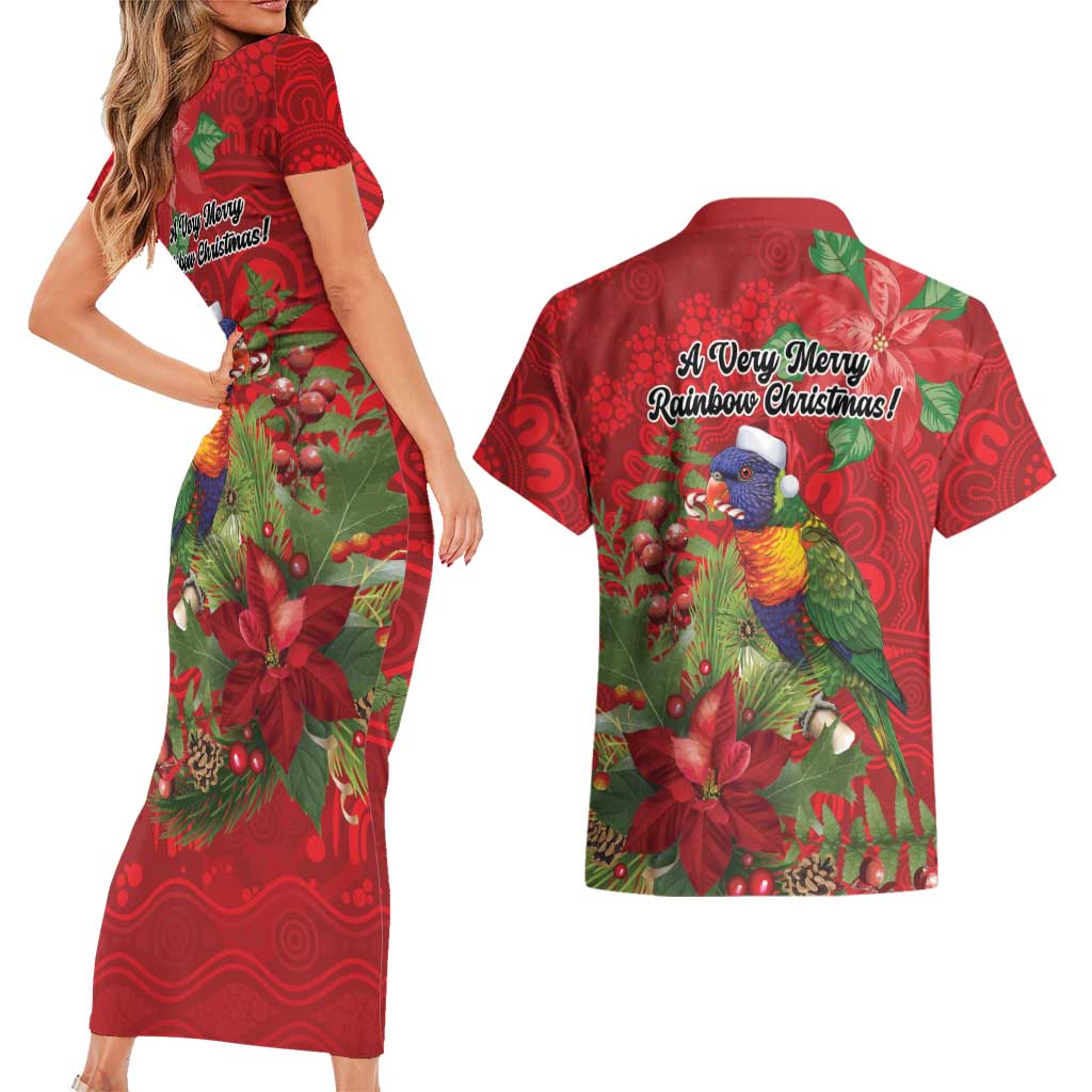 Aussie Rainbow lorikeet Couples Matching Short Sleeve Bodycon Dress and Hawaiian Shirt Aboriginal Inspired Christmas - Aussie Hoodie