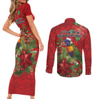 Aussie Rainbow lorikeet Couples Matching Short Sleeve Bodycon Dress and Long Sleeve Button Shirt Aboriginal Inspired Christmas - Aussie Hoodie