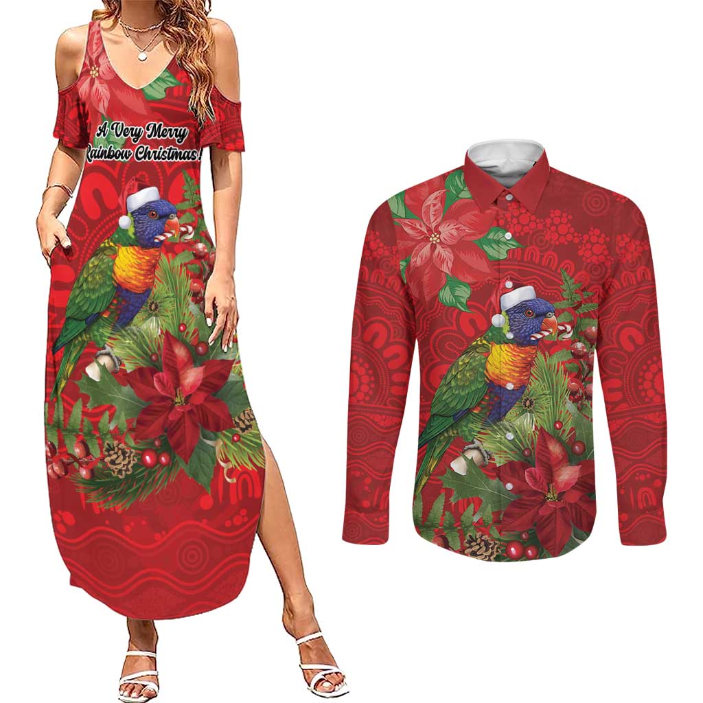 Aussie Rainbow lorikeet Couples Matching Summer Maxi Dress and Long Sleeve Button Shirt Aboriginal Inspired Christmas - Aussie Hoodie
