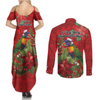 Aussie Rainbow lorikeet Couples Matching Summer Maxi Dress and Long Sleeve Button Shirt Aboriginal Inspired Christmas - Aussie Hoodie