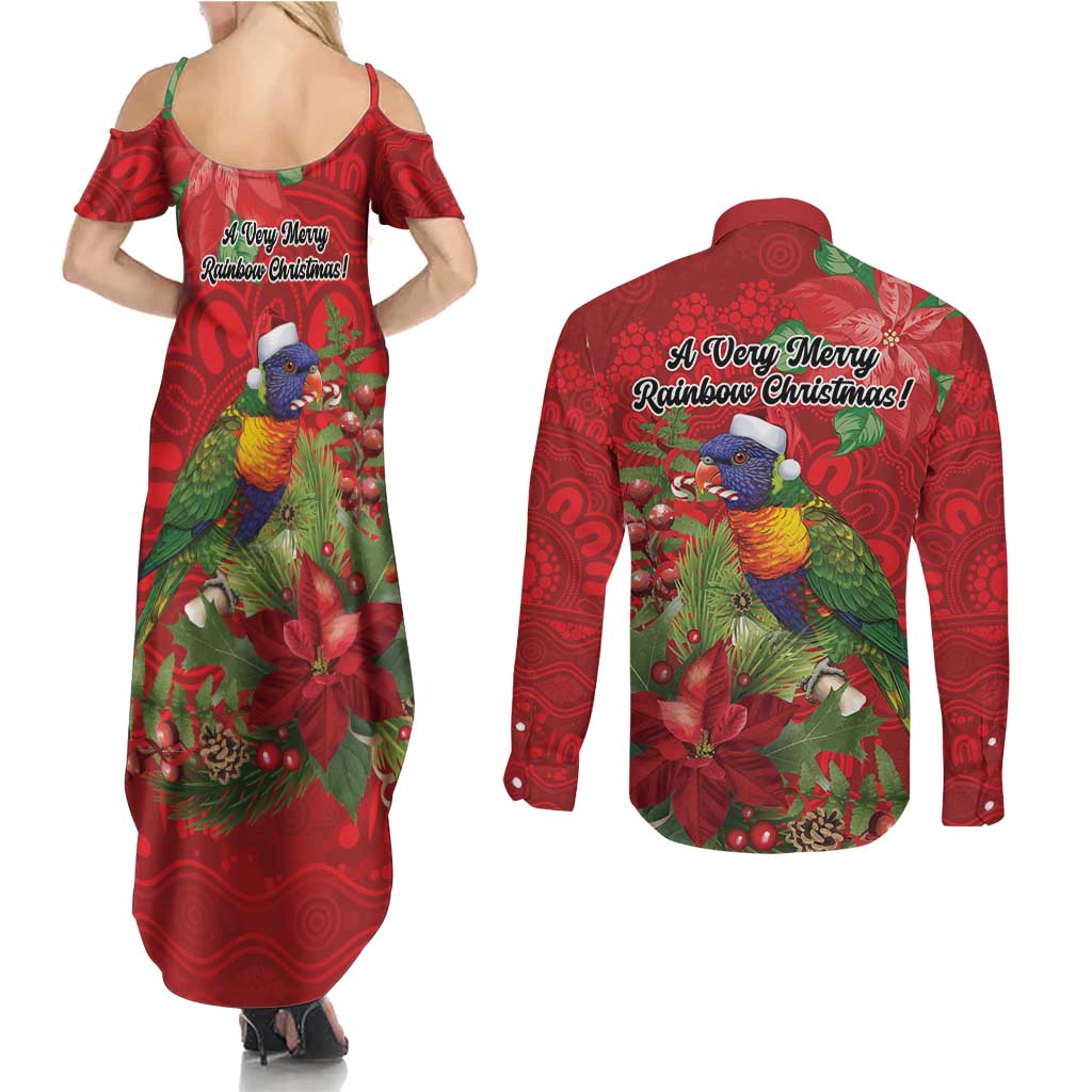 Aussie Rainbow lorikeet Couples Matching Summer Maxi Dress and Long Sleeve Button Shirt Aboriginal Inspired Christmas - Aussie Hoodie
