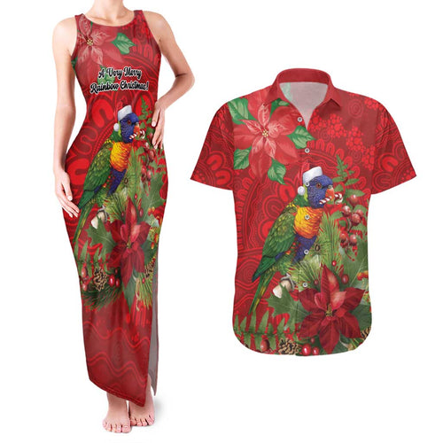 Aussie Rainbow lorikeet Couples Matching Tank Maxi Dress and Hawaiian Shirt Aboriginal Inspired Christmas - Aussie Hoodie