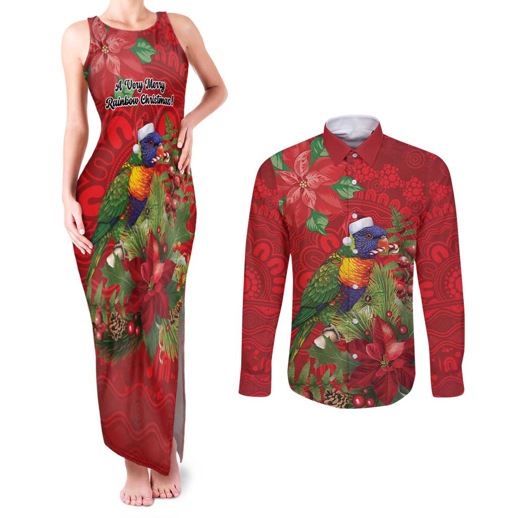 Aussie Rainbow lorikeet Couples Matching Tank Maxi Dress and Long Sleeve Button Shirt Aboriginal Inspired Christmas - Aussie Hoodie