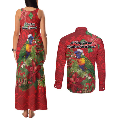 Aussie Rainbow lorikeet Couples Matching Tank Maxi Dress and Long Sleeve Button Shirt Aboriginal Inspired Christmas - Aussie Hoodie