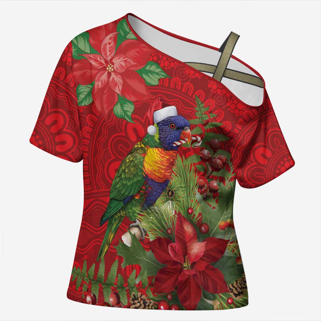 Aussie Rainbow lorikeet Cross Shoulder Shirt Aboriginal Inspired Christmas - Aussie Hoodie