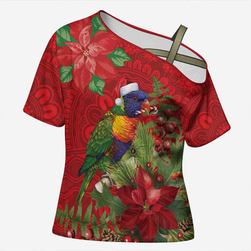 Aussie Rainbow lorikeet Cross Shoulder Shirt Aboriginal Inspired Christmas - Aussie Hoodie