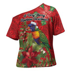 Aussie Rainbow lorikeet Cross Shoulder Shirt Aboriginal Inspired Christmas - Aussie Hoodie