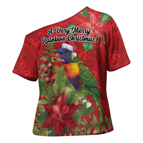 Aussie Rainbow lorikeet Cross Shoulder Shirt Aboriginal Inspired Christmas - Aussie Hoodie
