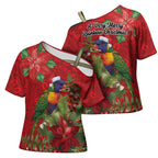 Aussie Rainbow lorikeet Cross Shoulder Shirt Aboriginal Inspired Christmas - Aussie Hoodie