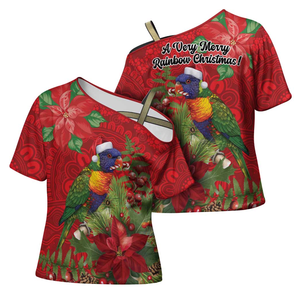 Aussie Rainbow lorikeet Cross Shoulder Shirt Aboriginal Inspired Christmas - Aussie Hoodie