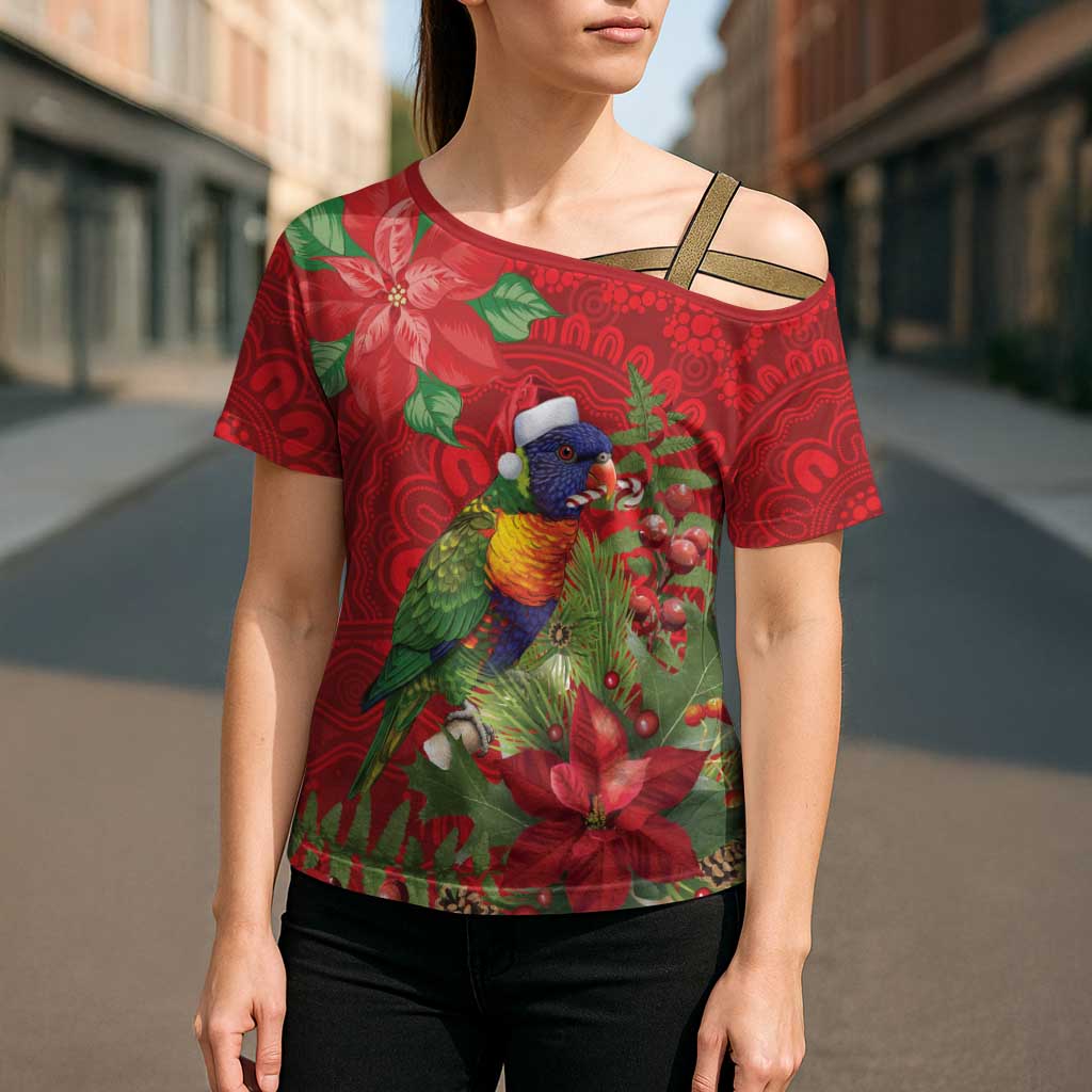 Aussie Rainbow lorikeet Cross Shoulder Shirt Aboriginal Inspired Christmas - Aussie Hoodie