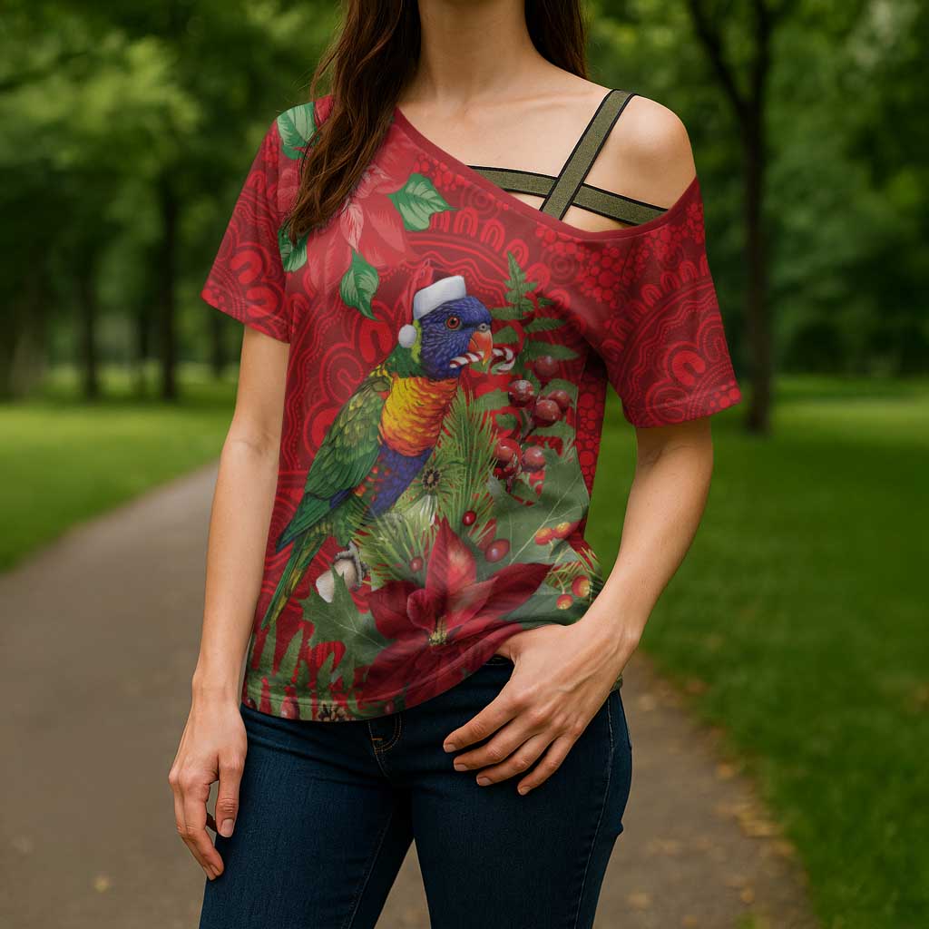 Aussie Rainbow lorikeet Cross Shoulder Shirt Aboriginal Inspired Christmas - Aussie Hoodie