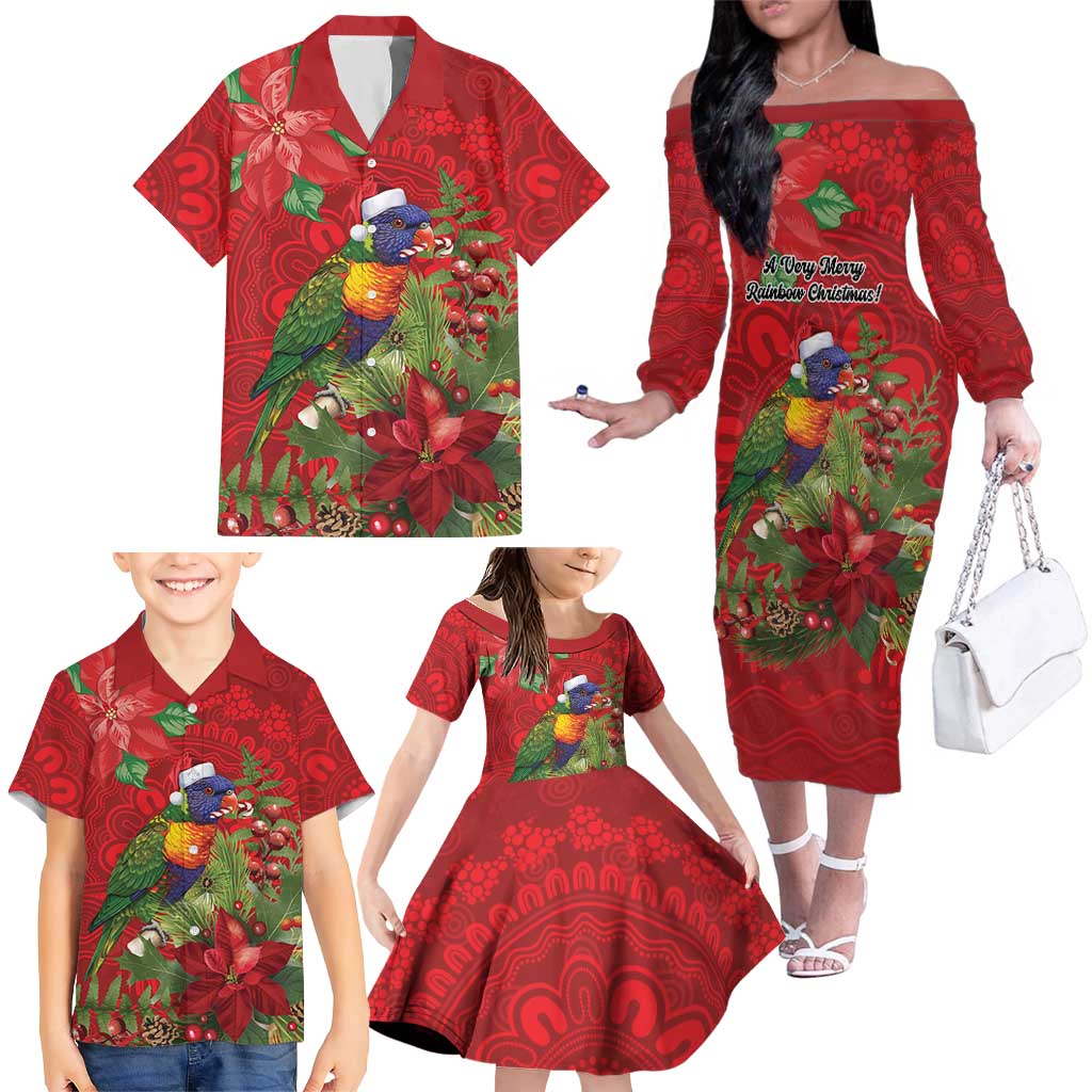 Aussie Rainbow lorikeet Family Matching Off The Shoulder Long Sleeve Dress and Hawaiian Shirt Aboriginal Inspired Christmas - Aussie Hoodie