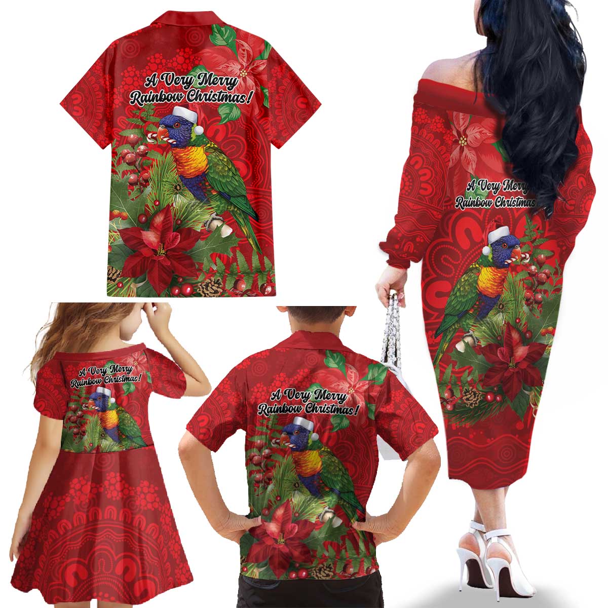 Aussie Rainbow lorikeet Family Matching Off The Shoulder Long Sleeve Dress and Hawaiian Shirt Aboriginal Inspired Christmas - Aussie Hoodie