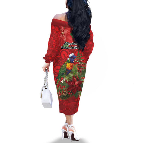 Aussie Rainbow lorikeet Family Matching Off The Shoulder Long Sleeve Dress and Hawaiian Shirt Aboriginal Inspired Christmas - Aussie Hoodie