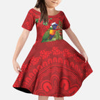 Aussie Rainbow lorikeet Kid Short Sleeve Dress Aboriginal Inspired Christmas - Aussie Hoodie