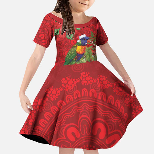 Aussie Rainbow lorikeet Kid Short Sleeve Dress Aboriginal Inspired Christmas - Aussie Hoodie