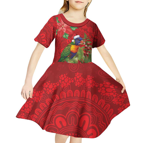 Aussie Rainbow lorikeet Kid Short Sleeve Dress Aboriginal Inspired Christmas - Aussie Hoodie