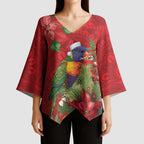 Aussie Rainbow lorikeet Kimono Sleeve Blouse Aboriginal Inspired Christmas - Aussie Hoodie