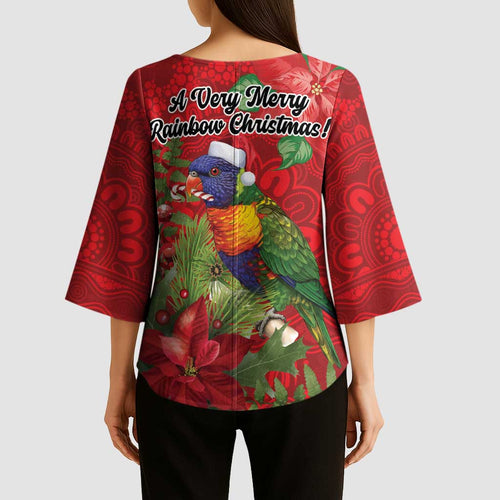 Aussie Rainbow lorikeet Kimono Sleeve Blouse Aboriginal Inspired Christmas - Aussie Hoodie