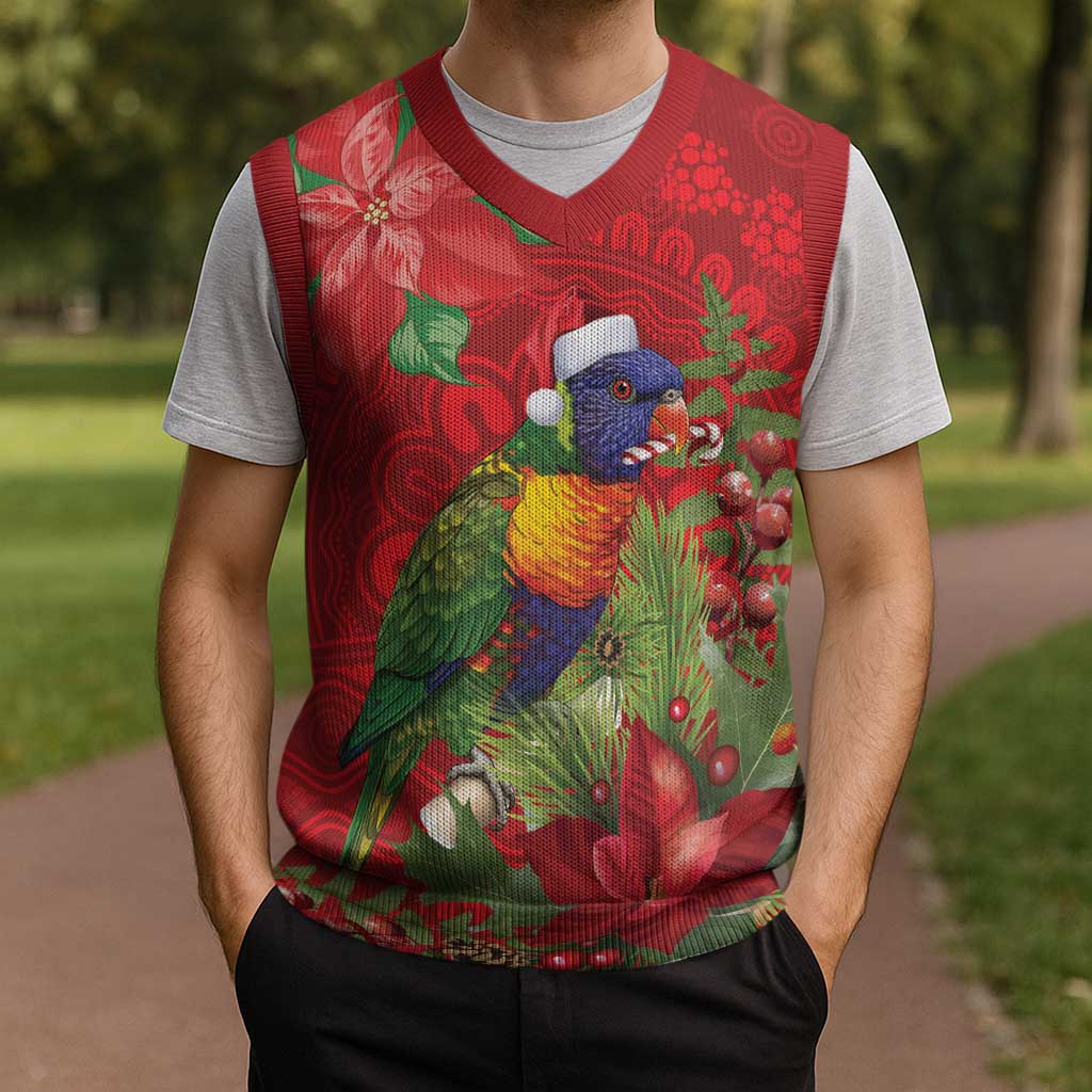 Aussie Rainbow lorikeet Christmas Knitted V-Neck Vest Aboriginal Inspired Christmas - Aussie Hoodie