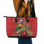 Aussie Rainbow lorikeet Leather Tote Bag Aboriginal Inspired Christmas - Aussie Hoodie