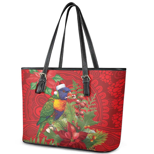 Aussie Rainbow lorikeet Leather Tote Bag Aboriginal Inspired Christmas - Aussie Hoodie