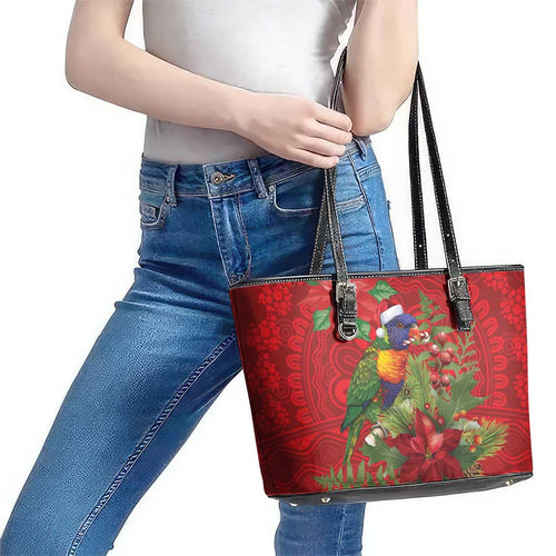 Aussie Rainbow lorikeet Leather Tote Bag Aboriginal Inspired Christmas - Aussie Hoodie