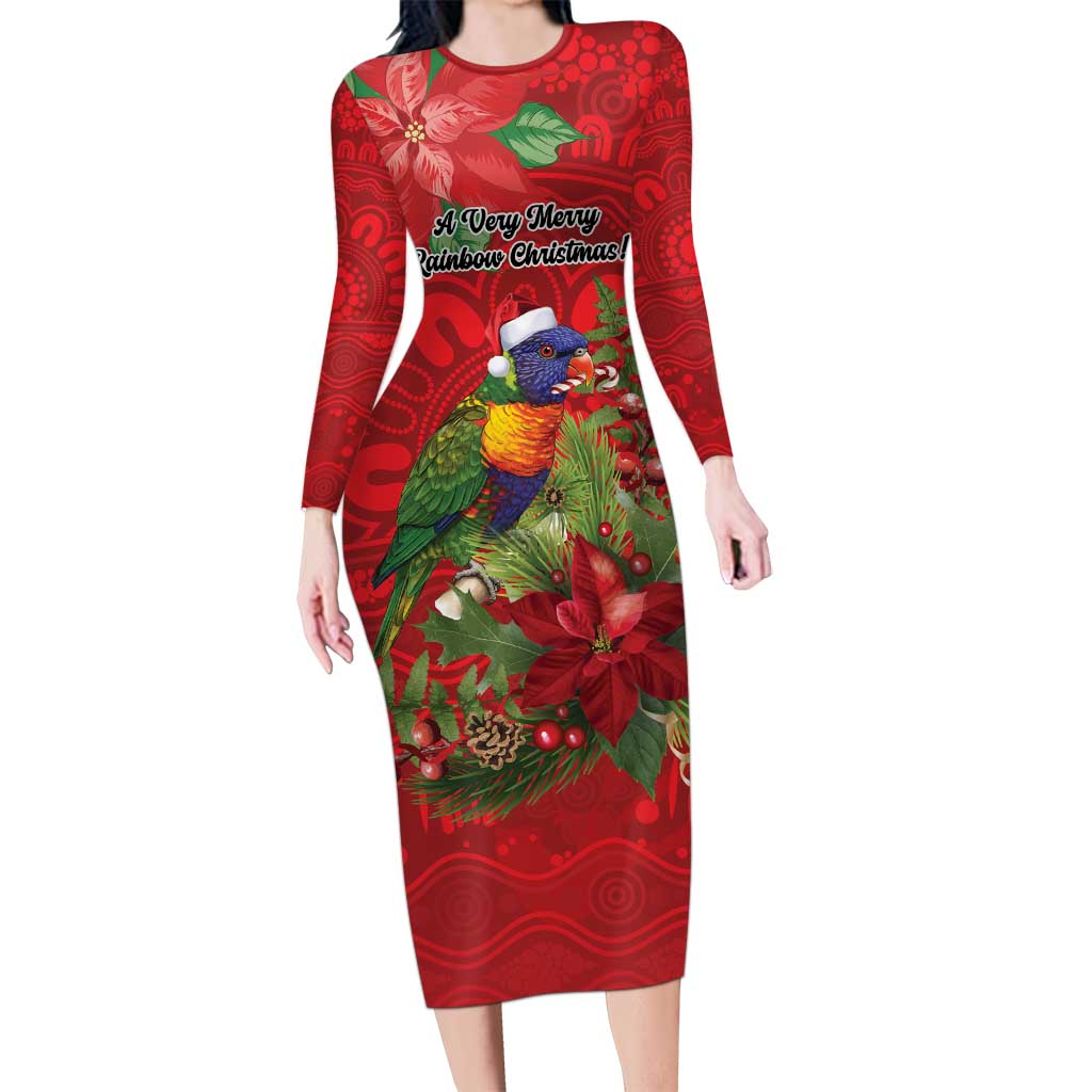 Aussie Rainbow lorikeet Long Sleeve Bodycon Dress Aboriginal Inspired Christmas - Aussie Hoodie