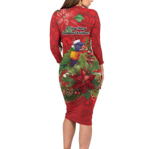 Aussie Rainbow lorikeet Long Sleeve Bodycon Dress Aboriginal Inspired Christmas - Aussie Hoodie