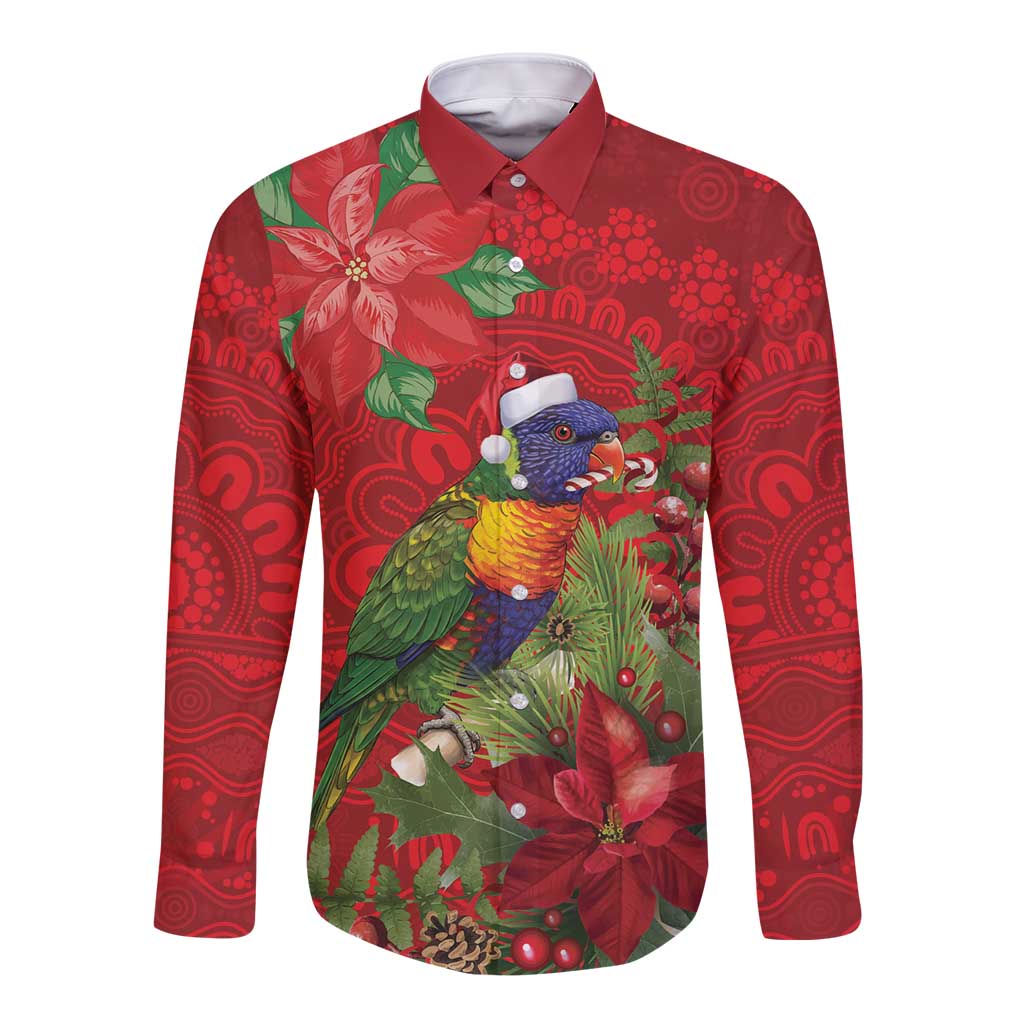 Aussie Rainbow lorikeet Long Sleeve Button Shirt Aboriginal Inspired Christmas - Aussie Hoodie