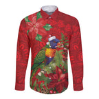 Aussie Rainbow lorikeet Long Sleeve Button Shirt Aboriginal Inspired Christmas - Aussie Hoodie