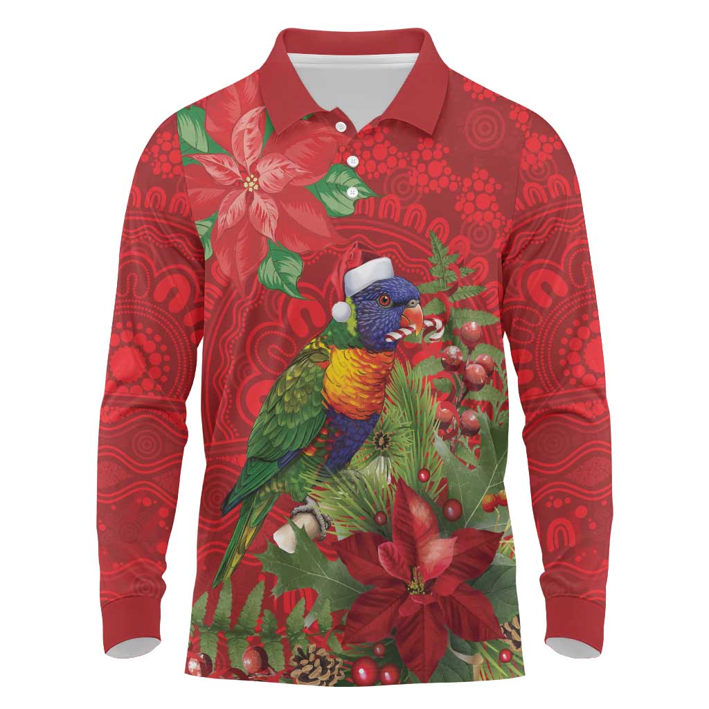 Aussie Rainbow lorikeet Long Sleeve Polo Shirt Aboriginal Inspired Christmas - Aussie Hoodie