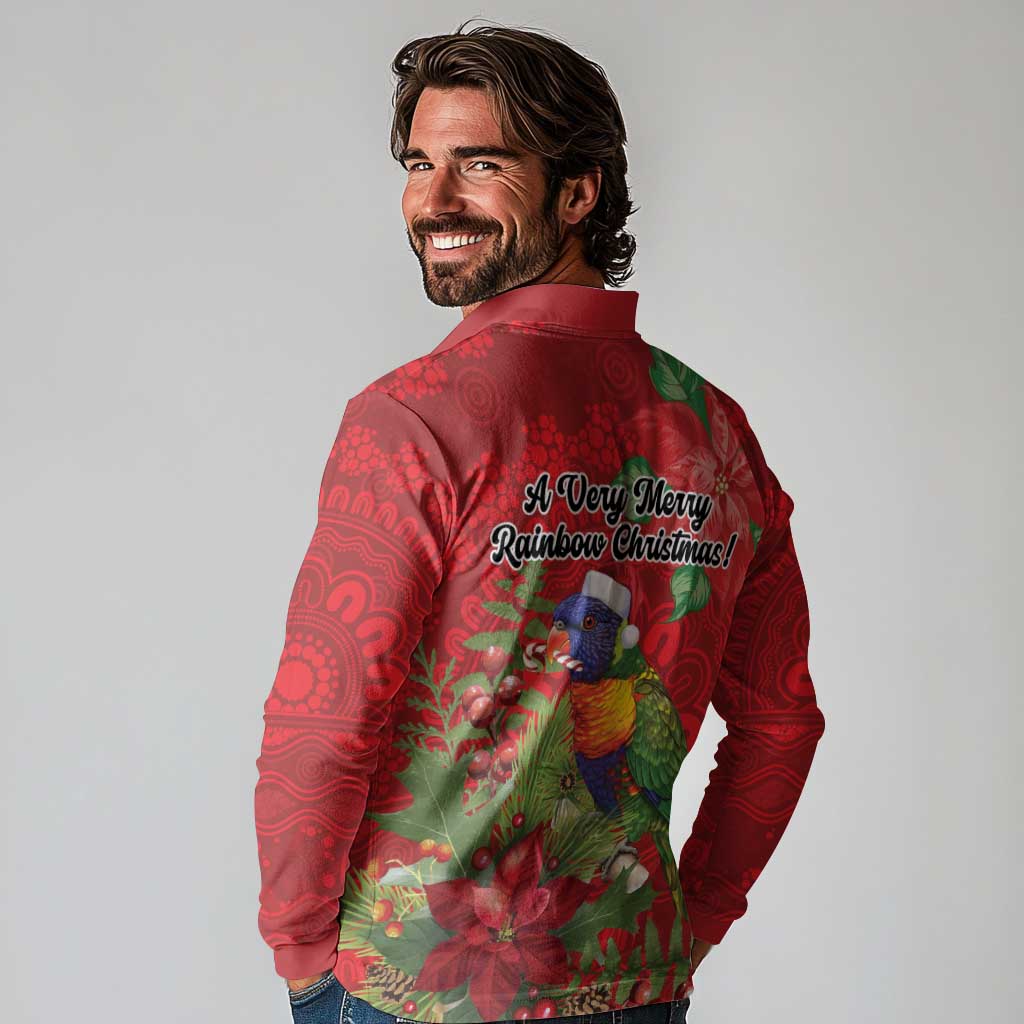 Aussie Rainbow lorikeet Long Sleeve Polo Shirt Aboriginal Inspired Christmas - Aussie Hoodie