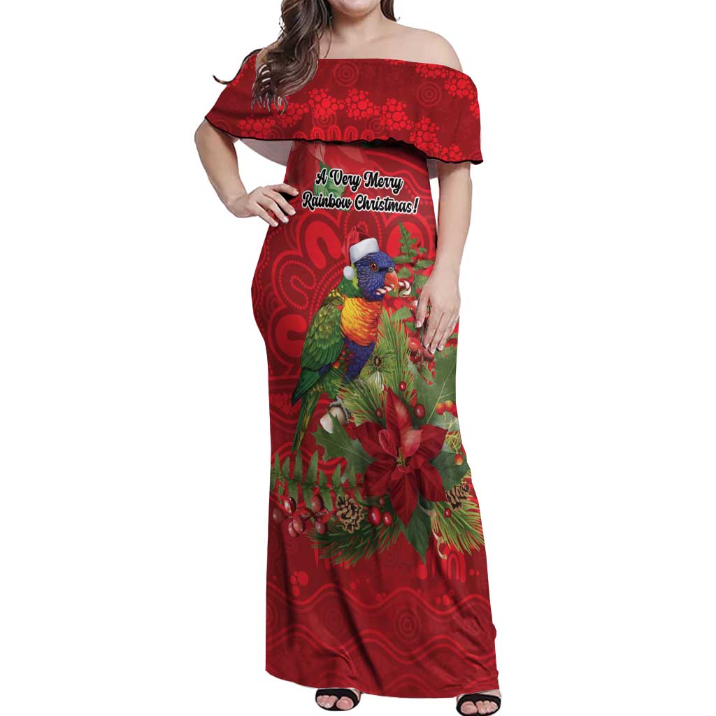 Aussie Rainbow lorikeet Off Shoulder Maxi Dress Aboriginal Inspired Christmas - Aussie Hoodie