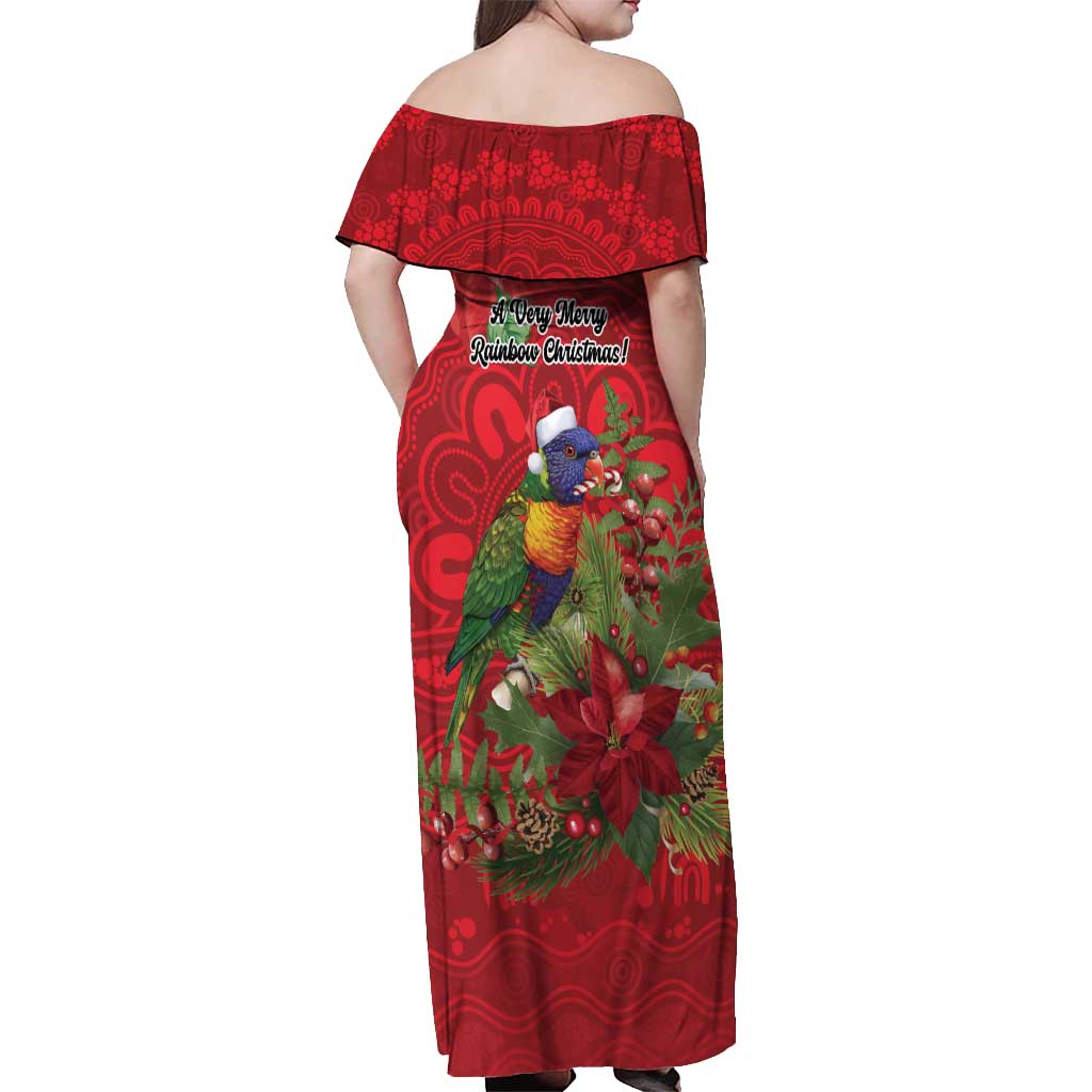 Aussie Rainbow lorikeet Off Shoulder Maxi Dress Aboriginal Inspired Christmas - Aussie Hoodie