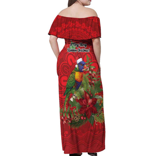 Aussie Rainbow lorikeet Off Shoulder Maxi Dress Aboriginal Inspired Christmas - Aussie Hoodie