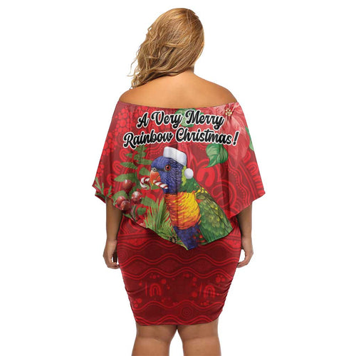 Aussie Rainbow lorikeet Off Shoulder Short Dress Aboriginal Inspired Christmas - Aussie Hoodie