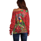 Aussie Rainbow lorikeet Off Shoulder Sweater Aboriginal Inspired Christmas - Aussie Hoodie