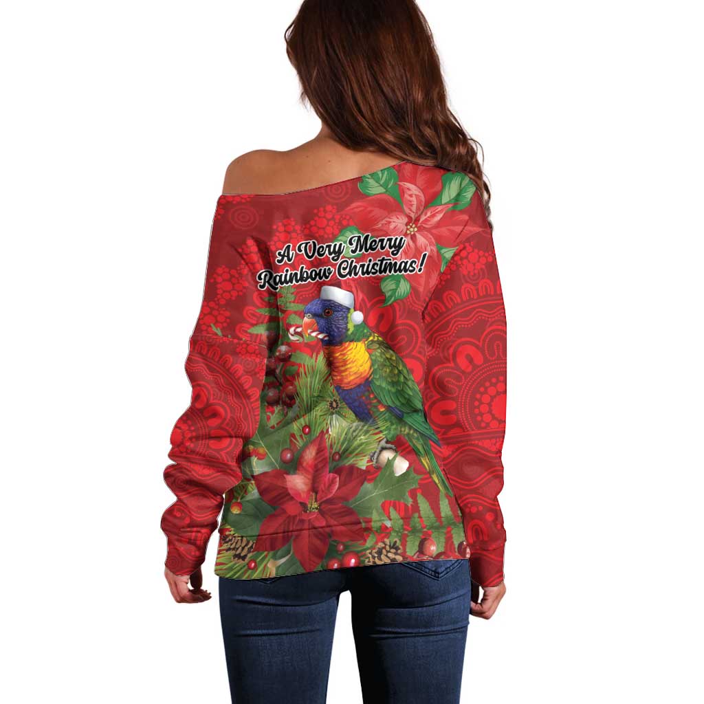 Aussie Rainbow lorikeet Off Shoulder Sweater Aboriginal Inspired Christmas - Aussie Hoodie