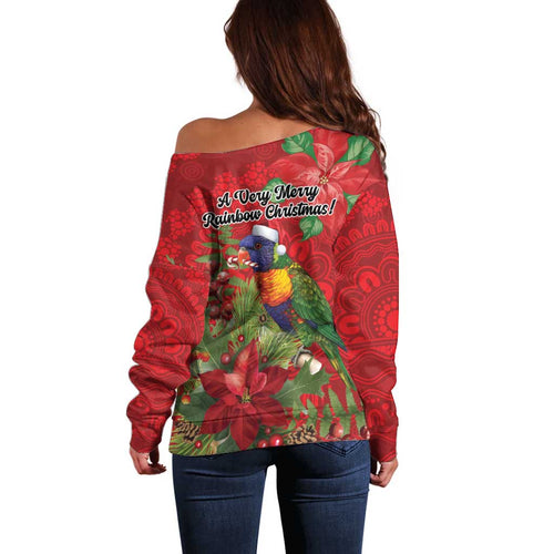 Aussie Rainbow lorikeet Off Shoulder Sweater Aboriginal Inspired Christmas - Aussie Hoodie
