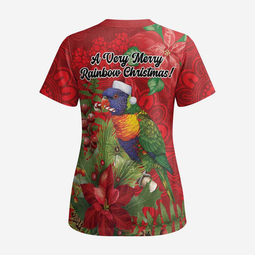 Aussie Rainbow lorikeet Scrub Top Aboriginal Inspired Christmas - Aussie Hoodie