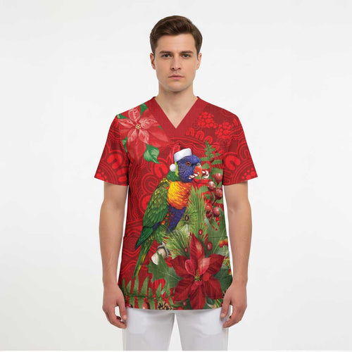 Aussie Rainbow lorikeet Scrub Top Aboriginal Inspired Christmas - Aussie Hoodie