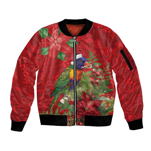 Aussie Rainbow lorikeet Sleeve Zip Bomber Jacket Aboriginal Inspired Christmas - Aussie Hoodie